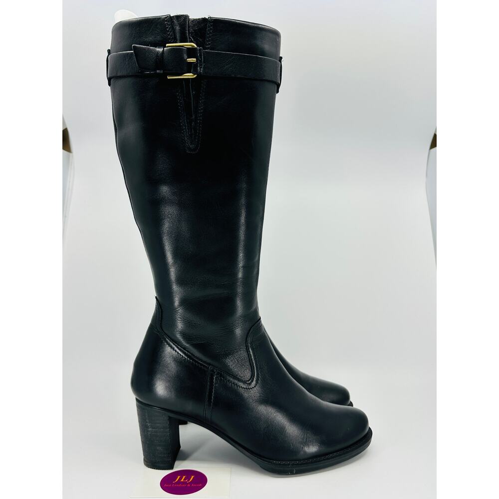 ECCO Women's Saunter 65 Tall Heeled Black Leather Boots Size 39 EU/ 8-8.5 US